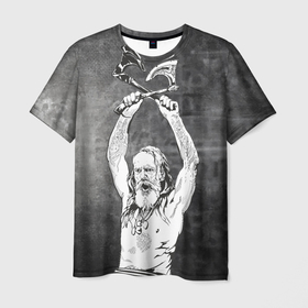 Мужская футболка 3D с принтом Викинг с топорами , 100% полиэфир | прямой крой, круглый вырез горловины, длина до линии бедер | 