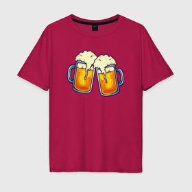 Мужская футболка хлопок Oversize с принтом Кружки с пивком в Белгороде, 100% хлопок | свободный крой, круглый ворот, “спинка” длиннее передней части | 