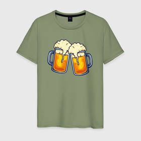 Мужская футболка хлопок с принтом Кружки с пивком в Тюмени, 100% хлопок | прямой крой, круглый вырез горловины, длина до линии бедер, слегка спущенное плечо. | 