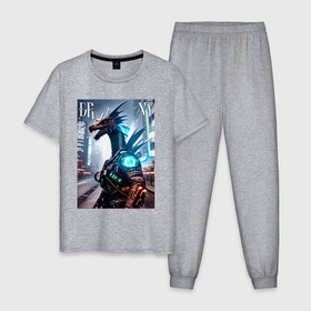Мужская пижама хлопок с принтом Cool dragon   cyberpunk   ai art в Белгороде, 100% хлопок | брюки и футболка прямого кроя, без карманов, на брюках мягкая резинка на поясе и по низу штанин
 | 