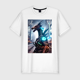 Мужская футболка хлопок Slim с принтом Cool dragon   cyberpunk   ai art , 92% хлопок, 8% лайкра | приталенный силуэт, круглый вырез ворота, длина до линии бедра, короткий рукав | 