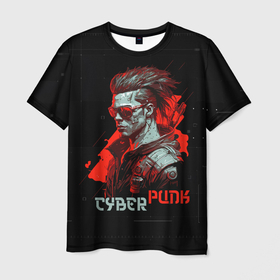 Мужская футболка 3D с принтом Cyberpunk man , 100% полиэфир | прямой крой, круглый вырез горловины, длина до линии бедер | 