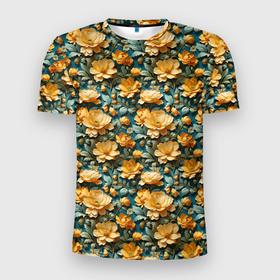 Мужская футболка 3D Slim с принтом Красивые ретро цветы в Курске, 100% полиэстер с улучшенными характеристиками | приталенный силуэт, круглая горловина, широкие плечи, сужается к линии бедра | 