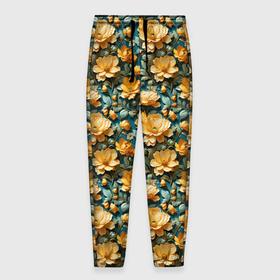 Мужские брюки 3D с принтом Красивые ретро цветы в Курске, 100% полиэстер | манжеты по низу, эластичный пояс регулируется шнурком, по бокам два кармана без застежек, внутренняя часть кармана из мелкой сетки | 