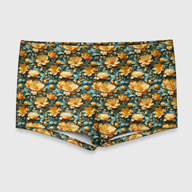 Мужские купальные плавки 3D с принтом Красивые ретро цветы в Курске, Полиэстер 85%, Спандекс 15% |  | 