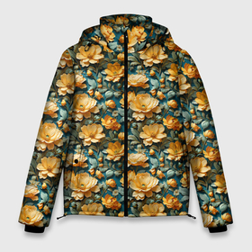 Мужская зимняя куртка 3D с принтом Красивые ретро цветы в Курске, верх — 100% полиэстер; подкладка — 100% полиэстер; утеплитель — 100% полиэстер | длина ниже бедра, свободный силуэт Оверсайз. Есть воротник-стойка, отстегивающийся капюшон и ветрозащитная планка. 

Боковые карманы с листочкой на кнопках и внутренний карман на молнии. | Тематика изображения на принте: 