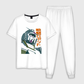 Мужская пижама хлопок с принтом Боевой робот Gundam в Курске, 100% хлопок | брюки и футболка прямого кроя, без карманов, на брюках мягкая резинка на поясе и по низу штанин
 | 