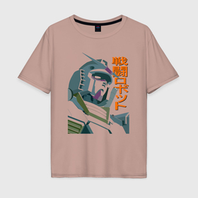 Мужская футболка хлопок Oversize с принтом Боевой робот Gundam , 100% хлопок | свободный крой, круглый ворот, “спинка” длиннее передней части | 