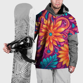 Накидка на куртку 3D с принтом Цветы и листья узор , 100% полиэстер |  | 