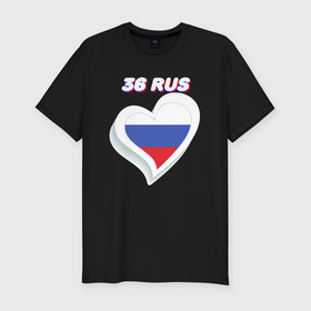 Мужская футболка хлопок Slim с принтом 36 регион Воронежская область в Новосибирске, 92% хлопок, 8% лайкра | приталенный силуэт, круглый вырез ворота, длина до линии бедра, короткий рукав | 