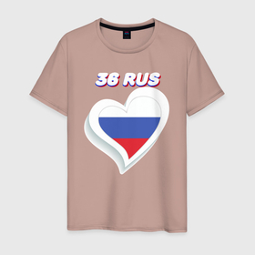 Мужская футболка хлопок с принтом 36 регион Воронежская область в Курске, 100% хлопок | прямой крой, круглый вырез горловины, длина до линии бедер, слегка спущенное плечо. | 