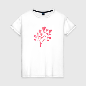 Женская футболка хлопок с принтом Дерево из сердечек   символ любви в Кировске, 100% хлопок | прямой крой, круглый вырез горловины, длина до линии бедер, слегка спущенное плечо | 