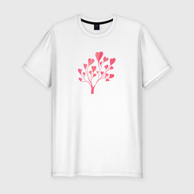 Мужская футболка хлопок Slim с принтом Дерево из сердечек   символ любви в Белгороде, 92% хлопок, 8% лайкра | приталенный силуэт, круглый вырез ворота, длина до линии бедра, короткий рукав | 
