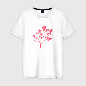 Мужская футболка хлопок с принтом Дерево из сердечек   символ любви в Белгороде, 100% хлопок | прямой крой, круглый вырез горловины, длина до линии бедер, слегка спущенное плечо. | 
