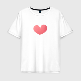 Мужская футболка хлопок Oversize с принтом Акварельное нежно розовое сердце в Екатеринбурге, 100% хлопок | свободный крой, круглый ворот, “спинка” длиннее передней части | 