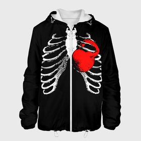 Мужская куртка 3D с принтом Сердце качка в Ухте, ткань верха — 100% полиэстер, подклад — флис | прямой крой, подол и капюшон оформлены резинкой с фиксаторами, два кармана без застежек по бокам, один большой потайной карман на груди. Карман на груди застегивается на липучку | 