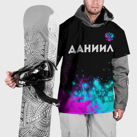 Накидка на куртку 3D с принтом Даниил и неоновый герб России посередине , 100% полиэстер |  | Тематика изображения на принте: 