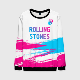 Мужской свитшот 3D с принтом Rolling Stones neon gradient style посередине в Тюмени, 100% полиэстер с мягким внутренним слоем | круглый вырез горловины, мягкая резинка на манжетах и поясе, свободная посадка по фигуре | 