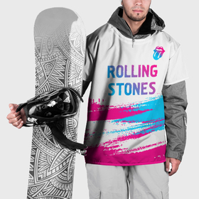 Накидка на куртку 3D с принтом Rolling Stones neon gradient style посередине в Тюмени, 100% полиэстер |  | 