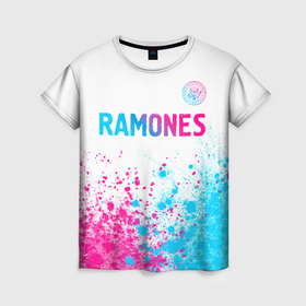 Женская футболка 3D с принтом Ramones neon gradient style посередине в Екатеринбурге, 100% полиэфир ( синтетическое хлопкоподобное полотно) | прямой крой, круглый вырез горловины, длина до линии бедер | 
