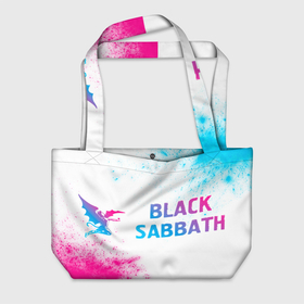 Пляжная сумка 3D с принтом Black Sabbath neon gradient style по горизонтали в Новосибирске, 100% полиэстер | застегивается на металлическую кнопку; внутренний карман застегивается на молнию. Стенки укреплены специальным мягким материалом, чтобы защитить содержимое от несильных ударов
 | 