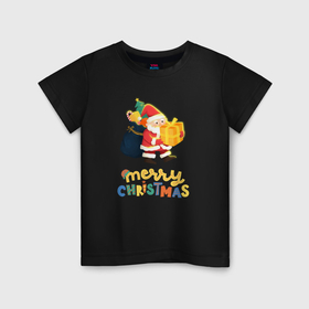 Детская футболка хлопок с принтом Mery Christmas в Новосибирске, 100% хлопок | круглый вырез горловины, полуприлегающий силуэт, длина до линии бедер | 
