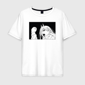 Мужская футболка хлопок Oversize с принтом Пауэр аниме человек бензопила в Екатеринбурге, 100% хлопок | свободный крой, круглый ворот, “спинка” длиннее передней части | Тематика изображения на принте: 