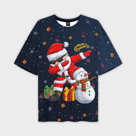 Мужская футболка oversize 3D с принтом Санта Клаус и снеговик в Екатеринбурге,  |  | Тематика изображения на принте: 