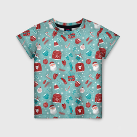 Детская футболка 3D с принтом Праздничный новогодний узор в Тюмени, 100% гипоаллергенный полиэфир | прямой крой, круглый вырез горловины, длина до линии бедер, чуть спущенное плечо, ткань немного тянется | Тематика изображения на принте: 