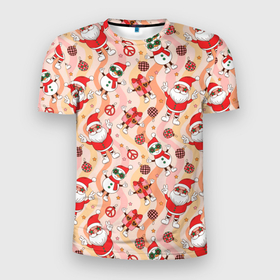 Мужская футболка 3D Slim с принтом Праздничный новогодний узор в Тюмени, 100% полиэстер с улучшенными характеристиками | приталенный силуэт, круглая горловина, широкие плечи, сужается к линии бедра | 