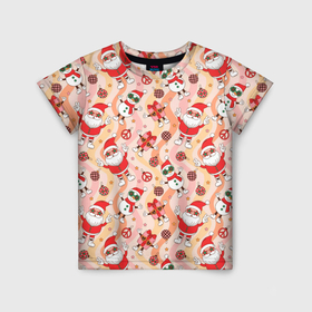 Детская футболка 3D с принтом Праздничный новогодний узор в Кировске, 100% гипоаллергенный полиэфир | прямой крой, круглый вырез горловины, длина до линии бедер, чуть спущенное плечо, ткань немного тянется | 