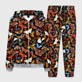 Мужской костюм 3D с принтом Разноцветные тропические бабочки в Новосибирске, 100% полиэстер | Манжеты и пояс оформлены тканевой резинкой, двухслойный капюшон со шнурком для регулировки, карманы спереди | Тематика изображения на принте: 