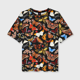 Женская футболка oversize 3D с принтом Разноцветные тропические бабочки в Тюмени,  |  | Тематика изображения на принте: 