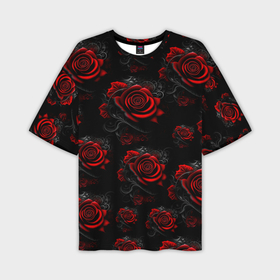 Мужская футболка oversize 3D с принтом Красные розы цветы в Курске,  |  | Тематика изображения на принте: 