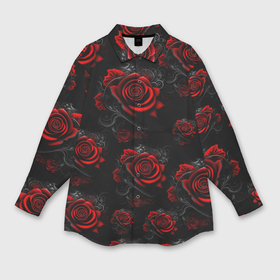 Мужская рубашка oversize 3D с принтом Красные розы цветы в Курске,  |  | Тематика изображения на принте: 