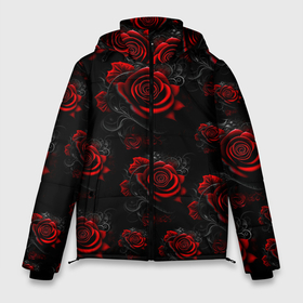 Мужская зимняя куртка 3D с принтом Красные розы цветы , верх — 100% полиэстер; подкладка — 100% полиэстер; утеплитель — 100% полиэстер | длина ниже бедра, свободный силуэт Оверсайз. Есть воротник-стойка, отстегивающийся капюшон и ветрозащитная планка. 

Боковые карманы с листочкой на кнопках и внутренний карман на молнии. | 