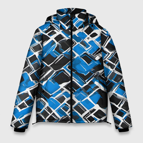 Мужская зимняя куртка 3D с принтом Синие фигуры и белые линии в Екатеринбурге, верх — 100% полиэстер; подкладка — 100% полиэстер; утеплитель — 100% полиэстер | длина ниже бедра, свободный силуэт Оверсайз. Есть воротник-стойка, отстегивающийся капюшон и ветрозащитная планка. 

Боковые карманы с листочкой на кнопках и внутренний карман на молнии. | 