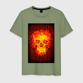 Мужская футболка хлопок с принтом Череп из огня в Тюмени, 100% хлопок | прямой крой, круглый вырез горловины, длина до линии бедер, слегка спущенное плечо. | 