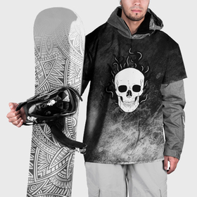 Накидка на куртку 3D с принтом Черно белый череп в огне в Курске, 100% полиэстер |  | Тематика изображения на принте: 