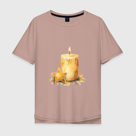 Мужская футболка хлопок Oversize с принтом Праздничная свеча , 100% хлопок | свободный крой, круглый ворот, “спинка” длиннее передней части | 