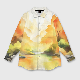 Мужская рубашка oversize 3D с принтом Осенний пейзаж акварельная абстракция в Тюмени,  |  | 