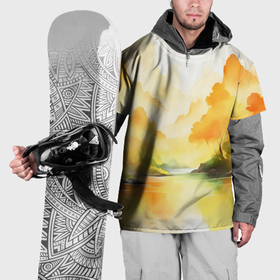 Накидка на куртку 3D с принтом Осенний пейзаж акварельная абстракция , 100% полиэстер |  | 