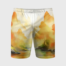 Мужские шорты спортивные с принтом Осенний пейзаж акварельная абстракция ,  |  | 