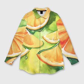 Мужская рубашка oversize 3D с принтом Дольки апельсина на зеленом акварель в Тюмени,  |  | Тематика изображения на принте: 