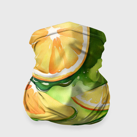 Бандана-труба 3D с принтом Дольки апельсина на зеленом акварель , 100% полиэстер, ткань с особыми свойствами — Activecool | плотность 150‒180 г/м2; хорошо тянется, но сохраняет форму | 