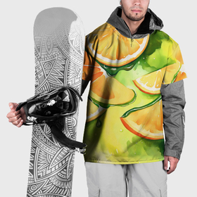 Накидка на куртку 3D с принтом Дольки апельсина на зеленом акварель в Тюмени, 100% полиэстер |  | Тематика изображения на принте: 