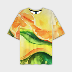 Мужская футболка oversize 3D с принтом Акварельная абстракция с апельсиновыми дольками в Курске,  |  | 