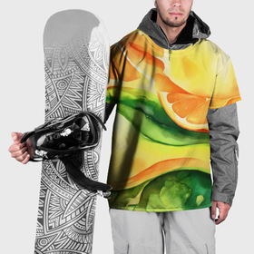 Накидка на куртку 3D с принтом Акварельная абстракция с апельсиновыми дольками в Тюмени, 100% полиэстер |  | Тематика изображения на принте: 