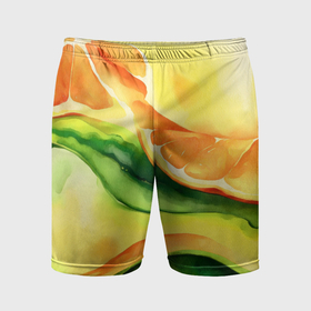 Мужские шорты спортивные с принтом Акварельная абстракция с апельсиновыми дольками в Курске,  |  | Тематика изображения на принте: 