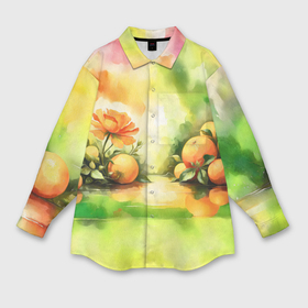 Мужская рубашка oversize 3D с принтом Апельсины и цветок акварель в Белгороде,  |  | 